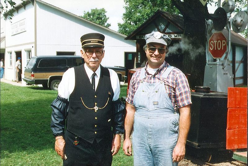 scan0023.jpg - Bill Lenzen dressed in a conductor's uniform at the Butterfield Threshing Bee. Bill was the last Railroad Agent for the C.M. St.P and O Railroad at St James, MN